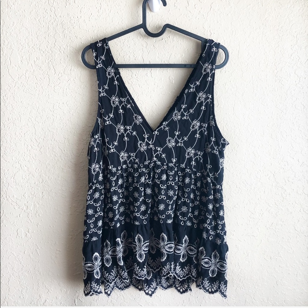 American Eagle Black Embroidered Tank Top